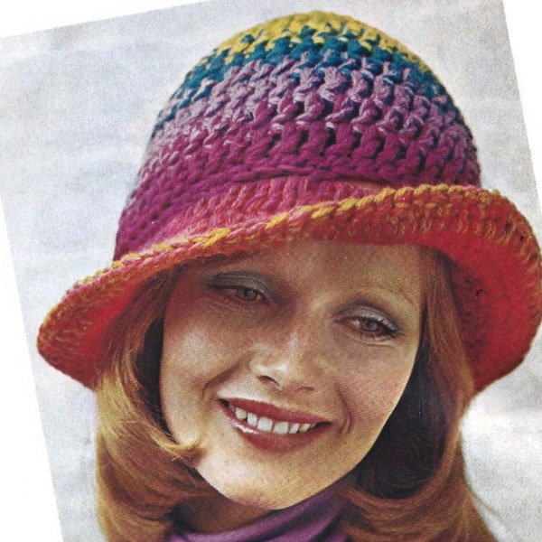 Vintage Crochet Pattern 1920s Flapper Hat PDF Instant Digital Download Rainbow Boho Brim Cloche Cap Casual Hat