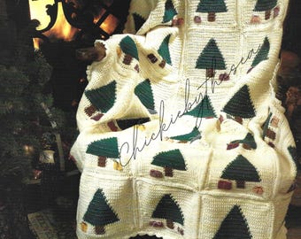 Vintage Crochet Pattern Christmas Tree Motif Afghan PDF Instant Digital Download Pine Tree Granny Square Style Throw Blanket Home Decor