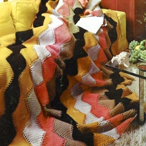 Vintage Crochet Pattern Ripple Wave Afghan PDF Instant Digital Download Chevron Design Giant Throw Blanket Home Decor