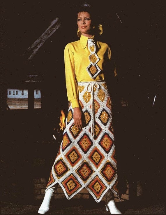 90’s vintage long Flower crochet skirt Afghan Crochet Vintage Skirt, Granny Square Colorful Crochet