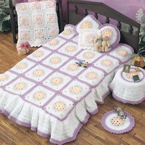 Vintage Crochet Pattern Fashion Fashion Doll Furniture Accessories Afghan Blanket Rug Pillows Bedroom Set PDF Instant Digital Download