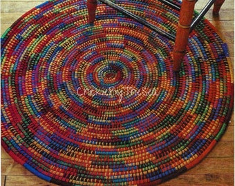 Vintage Coiled Rug Pattern No Sew Meditation Mat PDF Instant Digital Download Navajo Jute Braided Style Rug Home Decor 38" Round