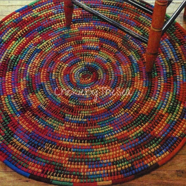 Vintage Coiled Rug Pattern No Sew Meditation Mat PDF Instant Digital Download Navajo Jute Braided Style Rug Home Decor 38" Round