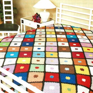 Vintage Crochet Pattern Old American Granny Square Afghan Bedspread PDF Instant Digital Download Colorful Giant Throw Blanket Home Decor
