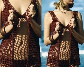Vintage Crochet Pattern Mesh Swimsuit Cover Up Jacket PDF Instant Digital Download Bathing Suit Cardigan Top Beachwear Coverup