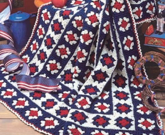 Vintage Crochet Pattern 4th of July Granny Square Afghan PDF