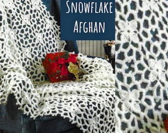 Vintage Crochet Snowflake Afghan Pattern, Winter White Throw (PDF Download)