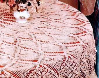 Pineapple Lacy Round Tablecloth Vintage Crochet Pattern PDF Instant Digital Download Pineapple Table Cover Heirloom 72&quot; Diameter Home Decor