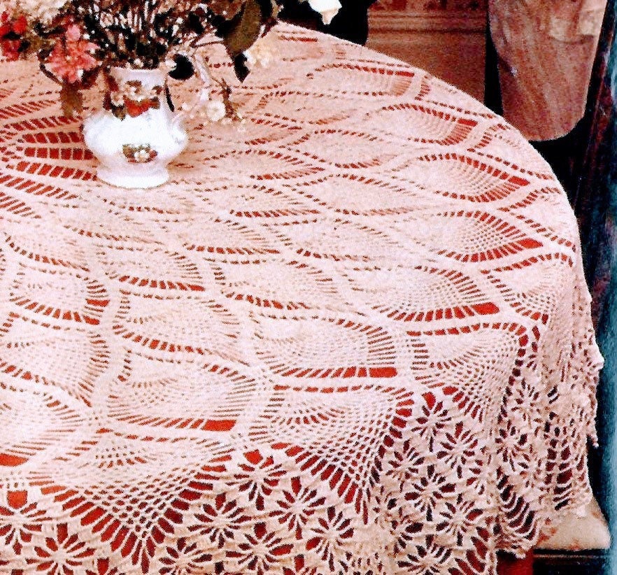35 Crochet Tablecloth Patterns with Doilies, Motifs, and Table Runners 9 Pineapple Lacy Round Tablecloth Vintage Instant Pineapple