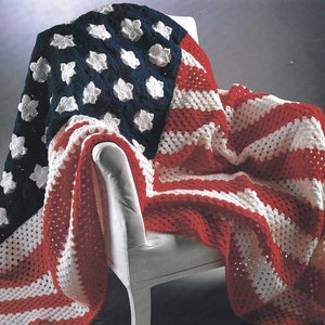 4th of July Pattern American Flag Afghan Blanket PDF Instant Digital Download Patriotic Gifts Throw Blanket Red White and Blue 44x90