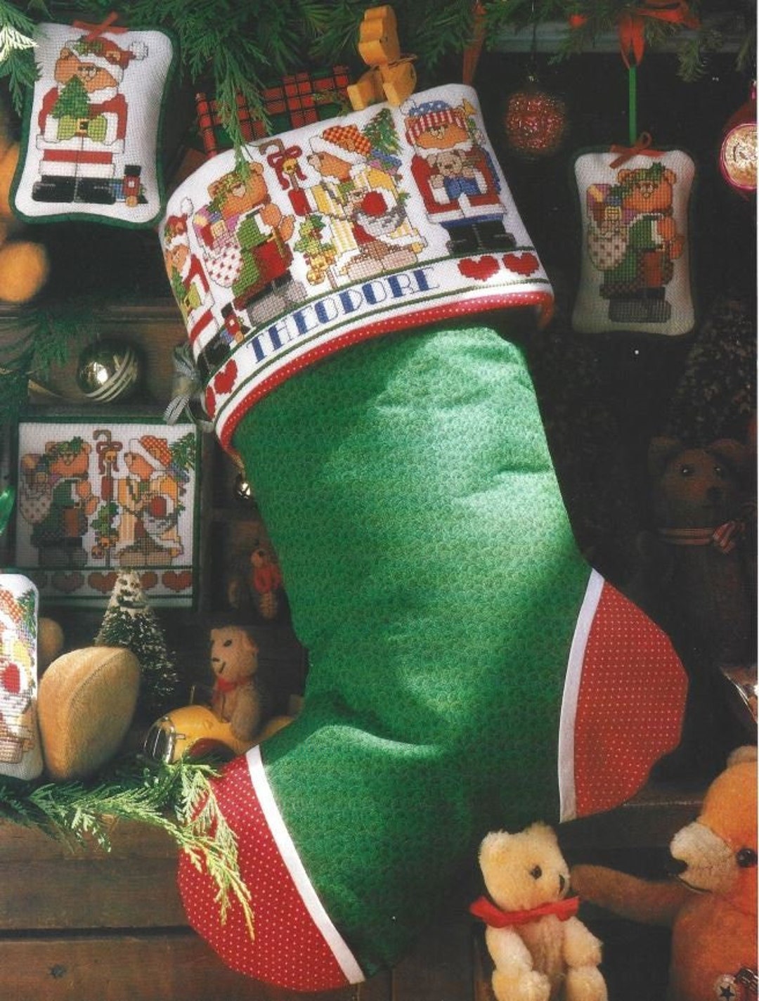 Cross Stitch Christmas Stocking Pattern Teddy Bear Santas PDF Digital