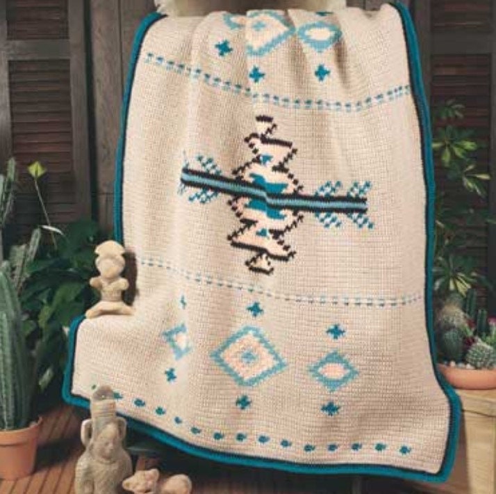 Vintage Native American Afghan with Aztec Motif