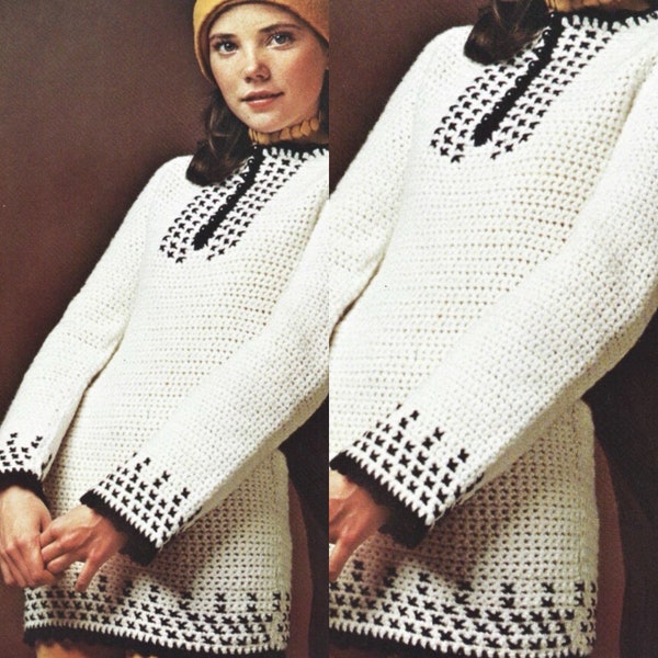 Vintage Crochet Pattern Nordic Sweater Top PDF Instant Digital Download Embroidery Details Tunic Top Shirt Dress