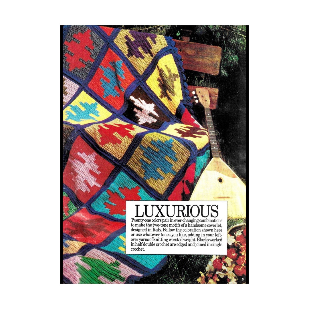 Vintage Crochet Pattern Luxurious Color Block Afghan PDF Instant