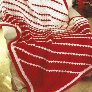 Vintage Christmas Crochet Pattern Candy Cane Afghan PDF Instant Digital Download Classic Red and White Holiday Throw Blanket Home Decor