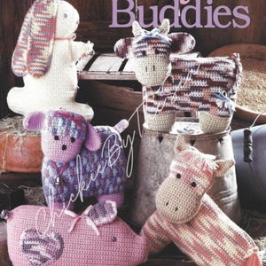 Ulotka ze wzorem na szydełko Vintage Amigurumi Zwierzęta gospodarskie Pluszowe zabawki Króliczek Krowa Koń Baranek Świnia PDF Natychmiastowe pobieranie cyfrowe
