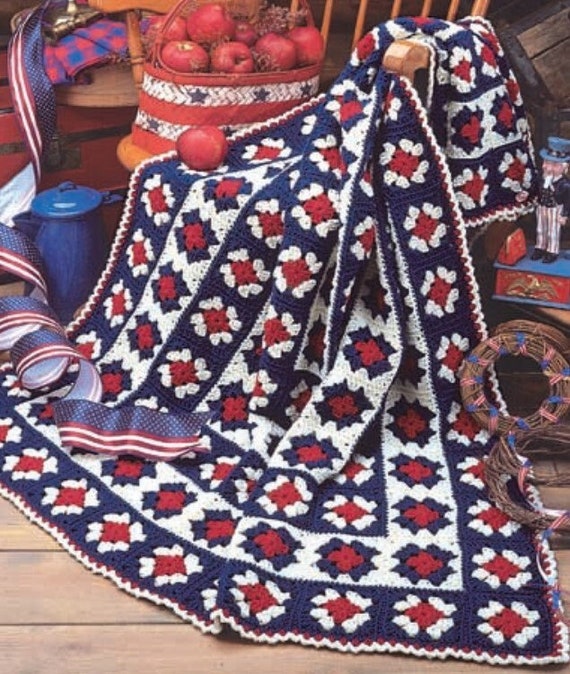 Vintage Crochet Pattern 4th of July Granny Square Afghan PDF