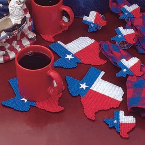 Plastic Canvas Pattern Texas State Coasters with Matching Napkin Rings PDF Instant Digital Download 4th of July Drink Protectors Home Decor