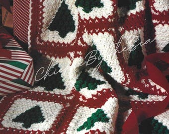 Vintage Crochet Pattern Christmas Tree Motif Afghan PDF Instant Digital Download Granny Square Winter Throw Blanket Home Decor
