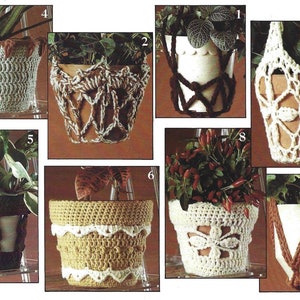Wzór szydełkowy z lat 70. Wieszaki na doniczki i osłony na rośliny PDF Natychmiastowe pobieranie cyfrowe Boho Retro Home Decor Ulotka Książka wzorów