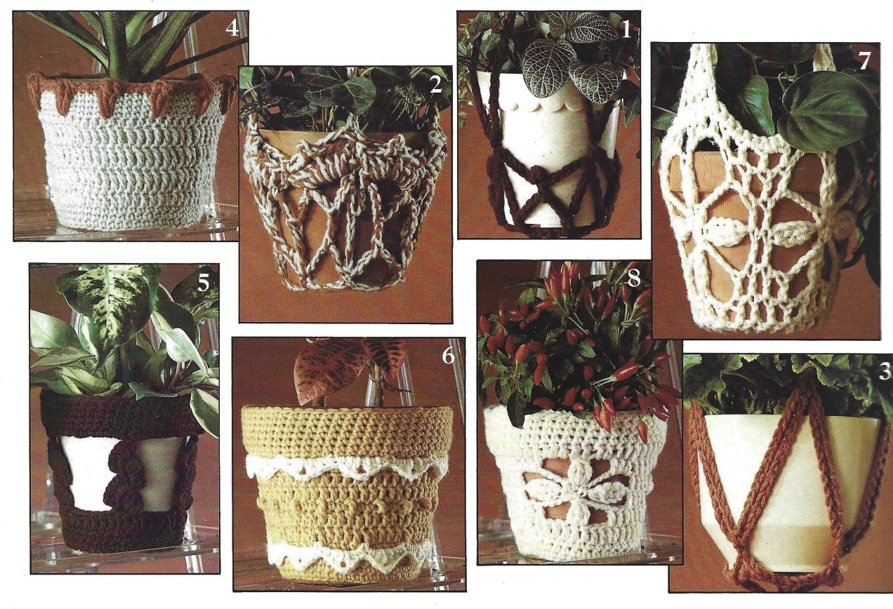 Vintage 70's Crochet Pattern Flower Pot Hangers and Cover for Plants PDF Instant Digital Download Boho Retro Home Decor Leaflet Pattern Book