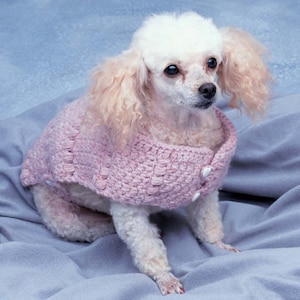 Vintage Crochet Pattern Pretty in Pink Dog Sweater Coat PDF Instant Digital Download Dog Clothes Animal Pattern Toy Size Small to Large Dogs