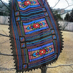 Vintage Crochet Pattern Lacy Stained Glass Afghan Blanket PDF Instant Download Colorful Tunisian Stitch Throw Blanket Victorian Home Decor