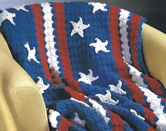 Vintage Crochet Pattern 4th of July Afghan Stars and Stripes PDF Instant Digital Download Patriotic Gifts Throw Blanket Americana Home Decor
