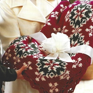 Schema di Natale all'uncinetto vintage con motivo a fiocco di neve, coperta afghana in PDF con download digitale istantaneo, coperta natalizia rossa, verde e bianca, decorazione per la casa