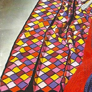 Vintage Crochet Pattern Stained Glass Panel Afghan Tassel Fringe Throw PDF Instant Digital Download Colorful Blanket Scrapghan Home Decor