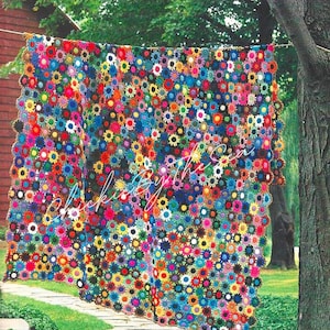 ヴィンテージクロッシェパターン メドウフラワー アフガンスクラップヤーンプロジェクト 花柄モチーフ スローブランケット PDF インスタントデジタルダウンロード Lapghan ホームデコレーション