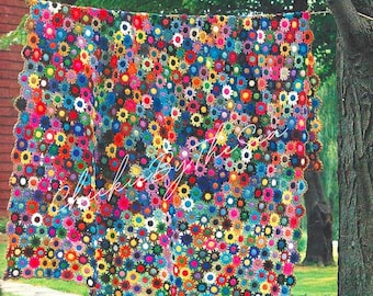 Vintage Crochet Pattern Meadow Flower Afghan Scrap Yarn Project Floral Motif Throw Blanket PDF Instant Digital Download Lapghan Home Decor