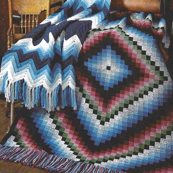 Vintage Crochet Patterns 2 Afghans Southwestern and Ripple Blankets PDF Instant Digital Download Zig Zag Throw Blanket Aztec Indian Design