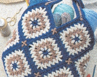 Vintage Crochet Pattern Granny Square Tapestry Tote Bag PDF Instant Digital Download Square Motif Yarn Storage Holder Organizer