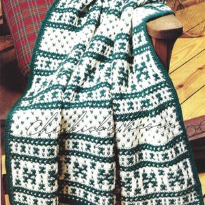 Vintage Crochet Noël nordique motif flocon de neige Afghan PDF téléchargement numérique instantané Fair Isle jeté, décoration de maison de vacances