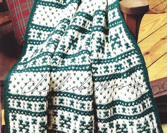 Vintage Crochet Nordic Christmas Pattern Snowflake Afghan PDF Instant Digital Download Fair Isle Throw Blanket Holiday Home Decor