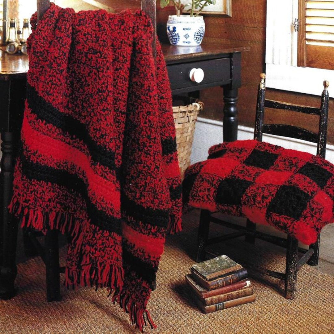 Vintage Crochet Patterns Granny Square Buffalo Plaid Afghan and