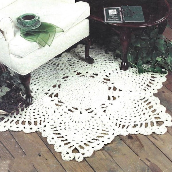 Vintage motif au crochet Aran ananas étoiles napperon de sol PDF Téléchargement numérique instantané Décoration d'intérieur de ferme de vacances 54" à travers