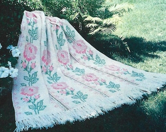 Vintage Crochet Pattern Victorian Rose Afghan PDF Instant Digital Download Cross Stitch Flowers Tunisian Throw Blanket Home Decor