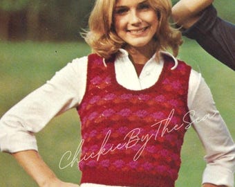 Vintage Crochet Pattern Pullover Waistcoat Sweater Vest PDF Instant Digital Download Womens Boho Summer Sleeveless Tank Crop Top