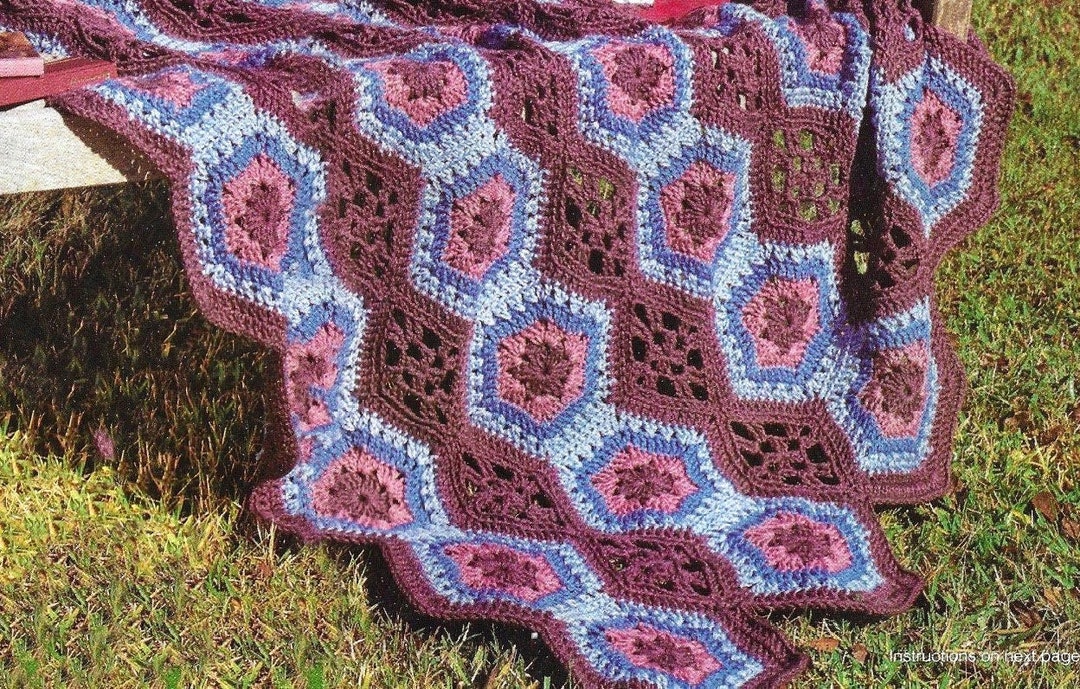 Vintage Crochet Pattern Flower Garden Afghan Blanket Mile a Minute ...