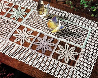 Modello vintage all'uncinetto, centrino floreale rettangolare in pizzo, PDF, download digitale istantaneo, centrino con fiori in pizzo multicolore, decorazioni primaverili per la casa