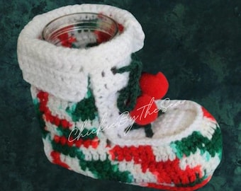 Vintage Crochet Pattern Christmas Boot PDF Instant Digital Download Candy Cane Holder Holiday Centerpiece Home Decor