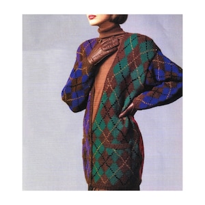 Vintage stickmönster, tunika, kofta, argyletröja, PDF, direkt digital nedladdning, dam, tröja med öppen framsida