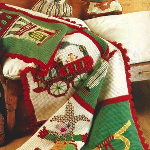 Vintage Christmas Crochet Afghan Pattern PDF Instant Digital Download Cross Stitch Motif Toys Trains Soldiers Throw Blanket Holiday Decor