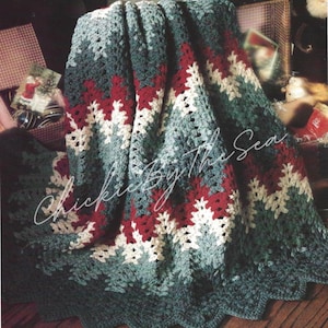Vintage Christmas Crochet Pattern Heartbeat Ripple Afghan PDF Instant Digital Download Holiday Throw Blanket Home Decor