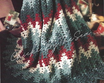 Vintage Christmas Crochet Pattern Heartbeat Ripple Afghan PDF Instant Digital Download Holiday Throw Blanket Home Decor