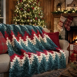 Vintage Christmas Crochet Pattern Heartbeat Ripple Afghan PDF Instant Digital Download Holiday Throw Blanket Home Decor