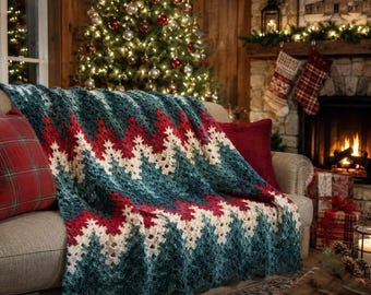 Vintage Christmas Crochet Pattern Heartbeat Ripple Afghan PDF Instant Digital Download Holiday Throw Blanket Home Decor