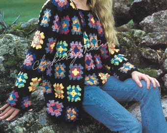 Vintage Crochet Pattern Modern Granny Square Cardigan Sweater and Matching Tank Top Set PDF Instant Digital Download